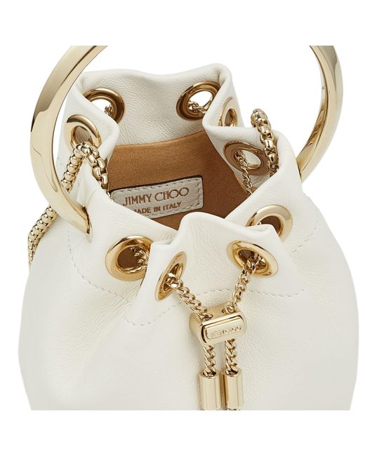Jimmy Choo White Mini Bon Bon Bucket Bag