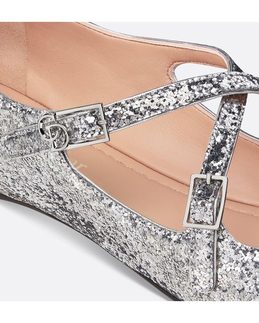 Dior White Glitter Mary Jane Ballet Flats