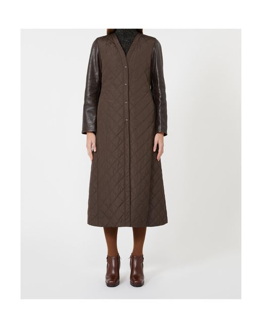 Max Mara Brown Berta Panelled Quilted Coat
