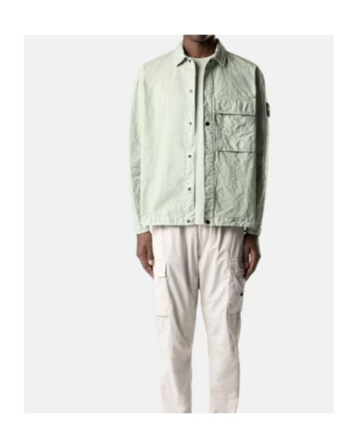Stone Island Green Logo Patch Long-Sleeve Overshirt for men