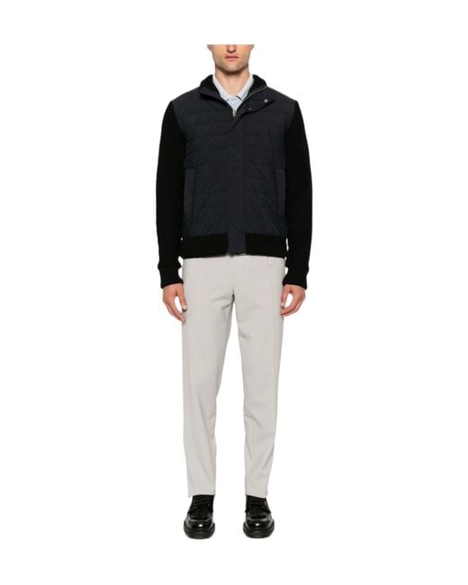 Herno Blue Knitted-Panel Down Jacket for men