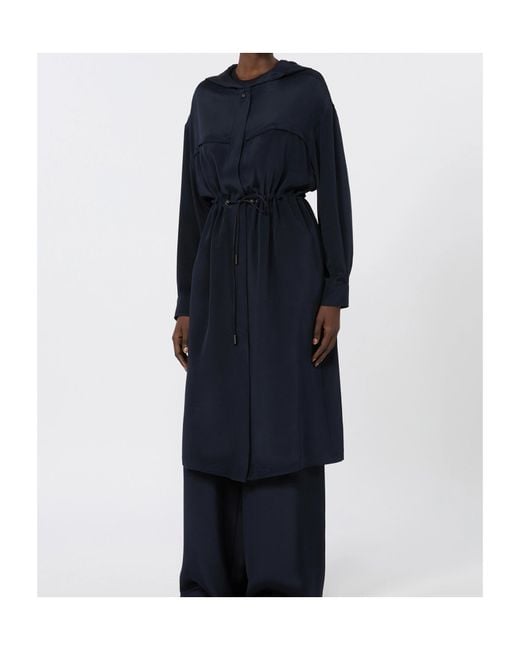 Max Mara Blue Silk Crepe De Chine Overcoat