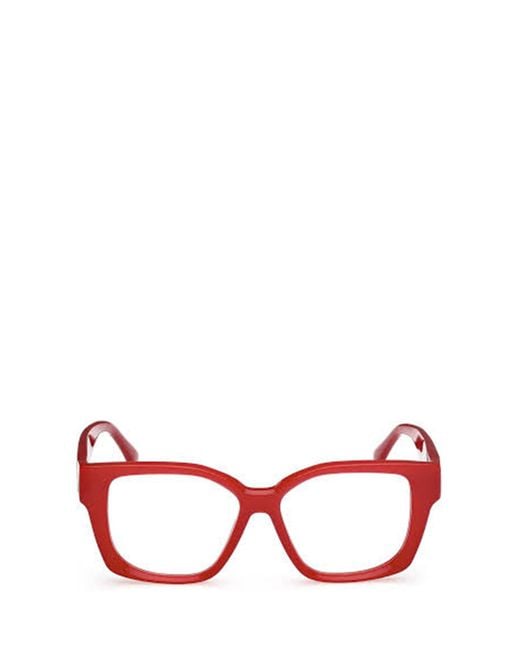 Max Mara Red Rectangular Frame Glasses