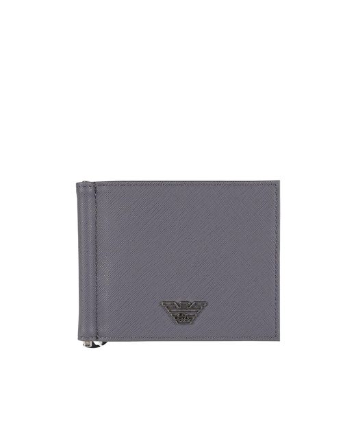 Emporio Armani Gray Logo-Plaque Bifold Wallet for men