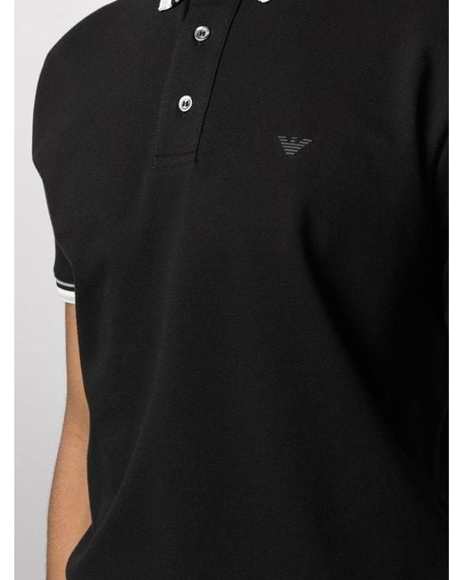 Emporio Armani Black Striped Trim Polo Shirt for men