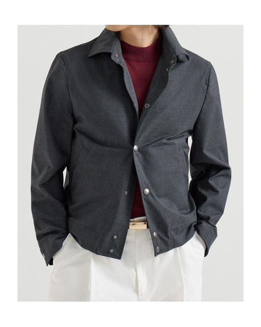 Brunello Cucinelli Blue Snap-Front Short Coat for men