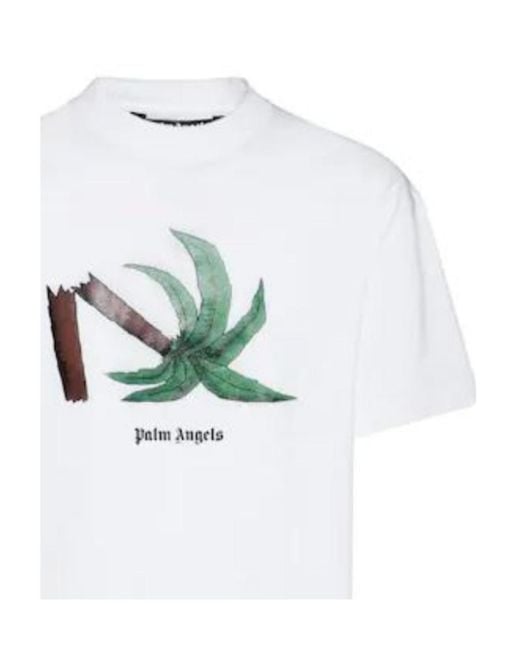 Palm Angels White Broken Palm Print T-Shirt for men