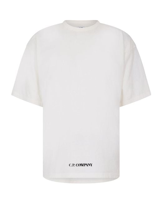 C P Company White Logo Crew Neck T-Shirt for men