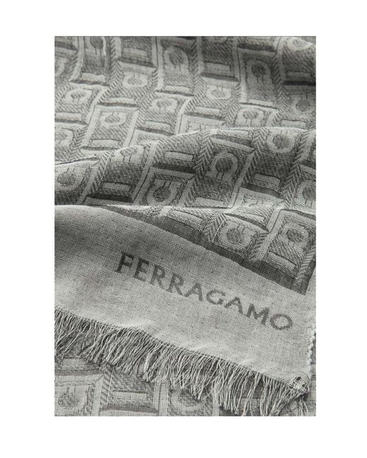 Ferragamo Gray Letter Printed Scarf for men