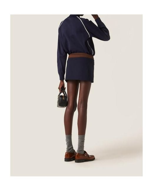 Miu Miu Blue Logo-Embroidered Mini Skirt
