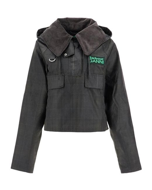 Barbour Black X Ganni Tartan Waxed Anorak