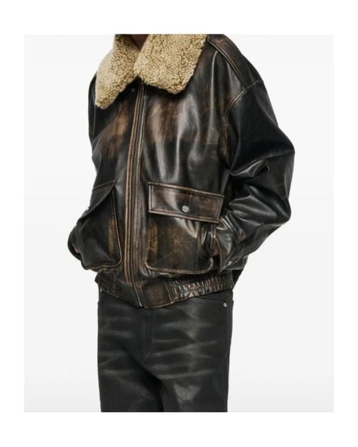 M I S B H V Black Front-Pocket Leather Jacket