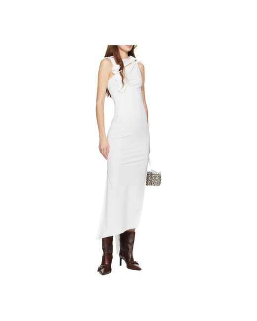 Coperni White Flower-Detailed Sleeveless Midi Dress