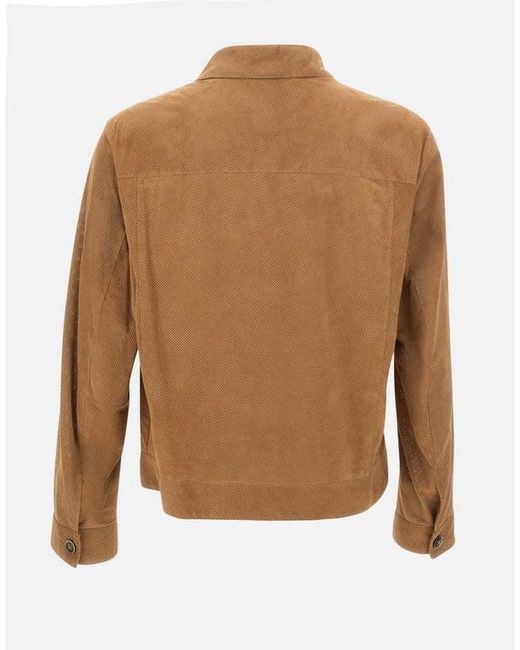 Boss Brown Perforated Button-Up Jacket for men
