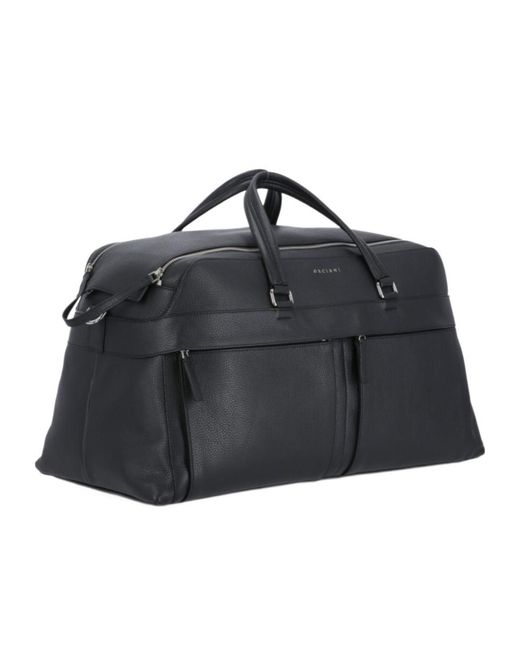 Orciani Black Micron Grained Leather Travel Bag for men