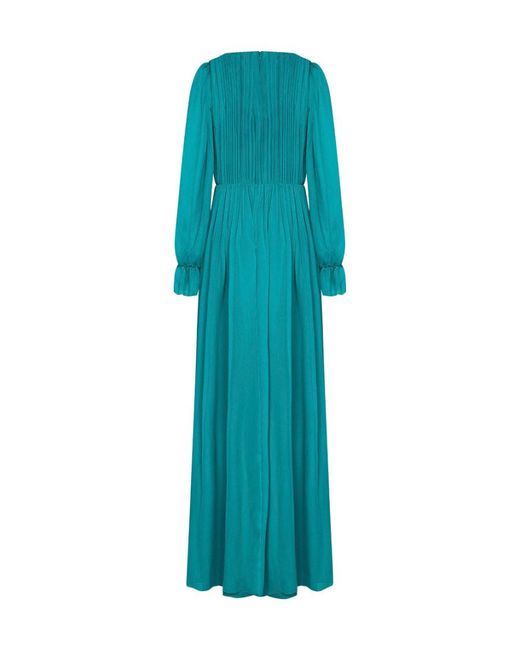 Alberta Ferretti Blue Silk Ruched-Detail Maxi Dress