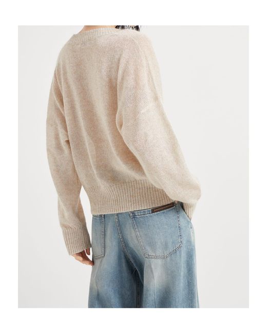 Brunello Cucinelli Blue V-Neck Drop-Shoulder Jumper