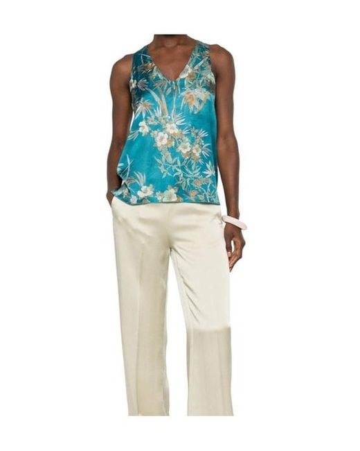 Forte_forte Blue Floral-Print Sleeveless Top