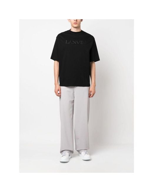 Lanvin Black Oversized Paris Embroidered T-Shirt for men