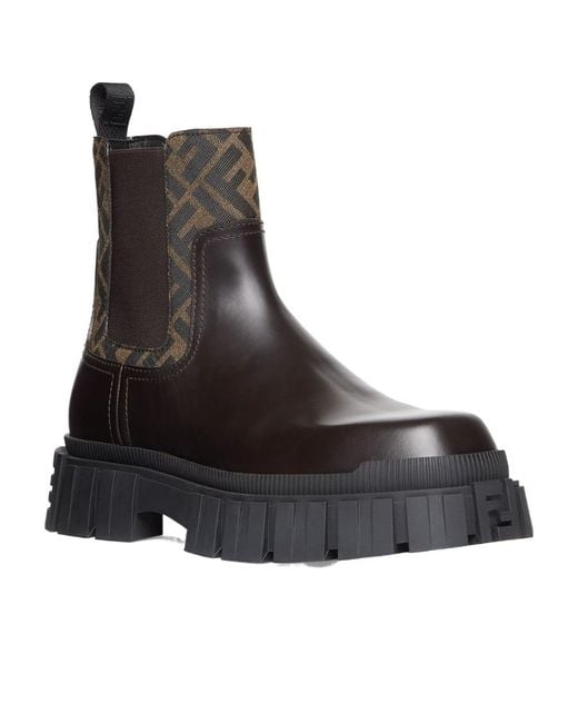 Fendi Brown Force Panelled Chelsea Boots for men