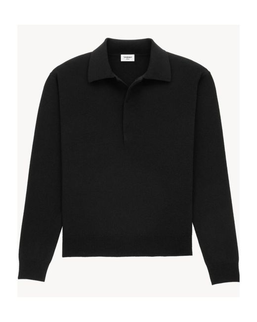 Saint Laurent Black Button Detailed Knitted Polo Shirt for men