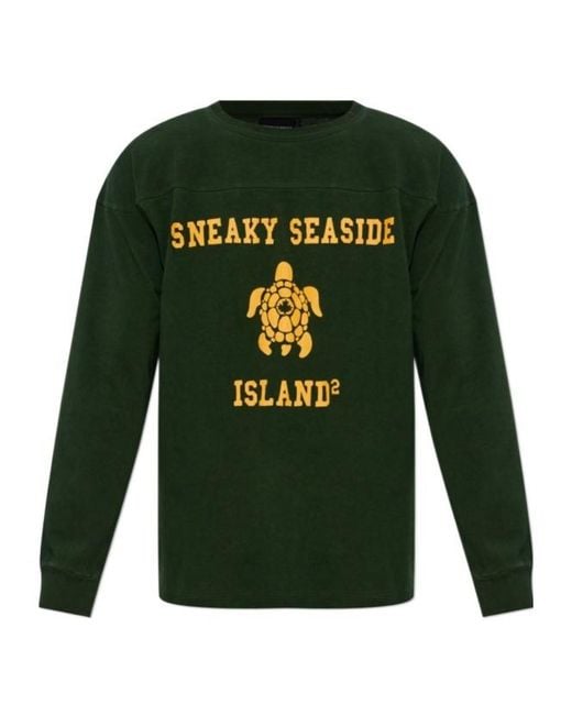 DSquared² Green Long Sleeve Print T-Shirt for men
