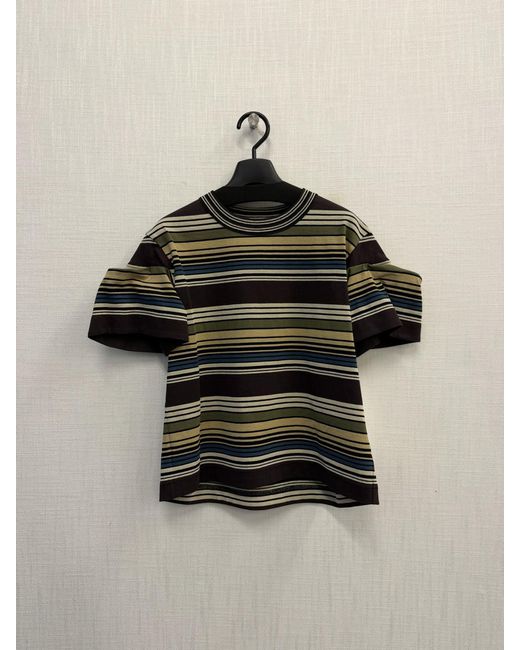 Sacai Green Striped T-Shirt