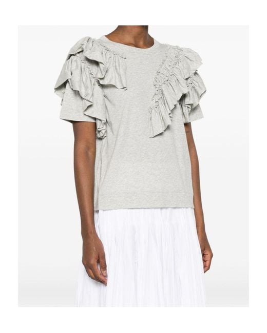 Dries Van Noten Gray Crewneck Ruffled T-Shirt