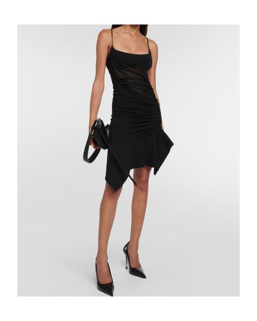 Mugler Black Asymmetric Pleated Dress