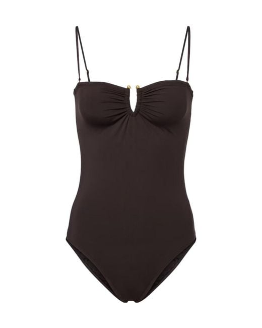 Nili Lotan Brown Pleated One-Piece Swimsuit