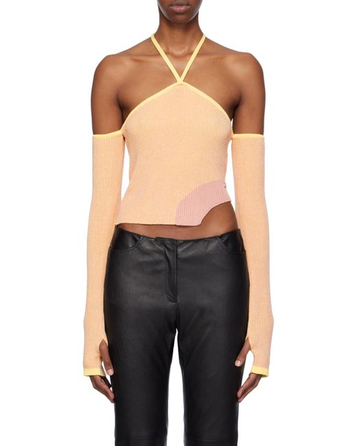 Gcds White Comma Asymmetric Ribbed Top