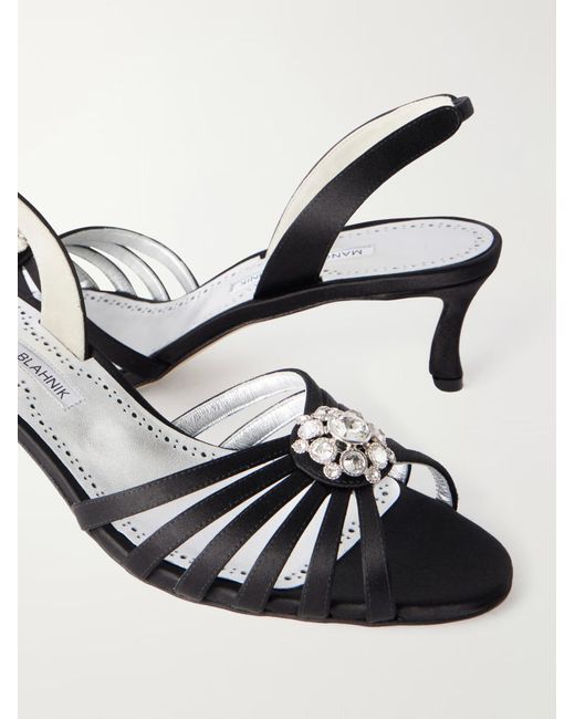Manolo Blahnik Metallic Embellished Satin Sandals