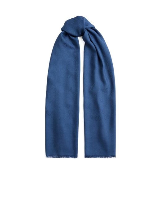 Gucci Blue Logo Wool Scarf for men