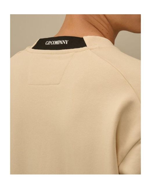 C P Company Natural Diagonal Raised Fleece Crewneck Lens Sweatshirt for men