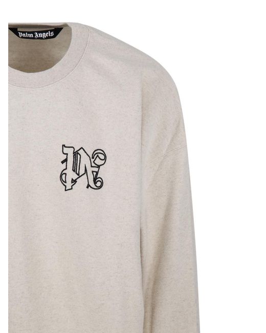 Palm Angels Gray Logo Embroidered Crewneck Sweatshirt for men