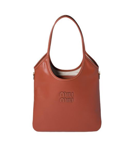Miu Miu Red Ivy Logo-Lettering Tote Bag