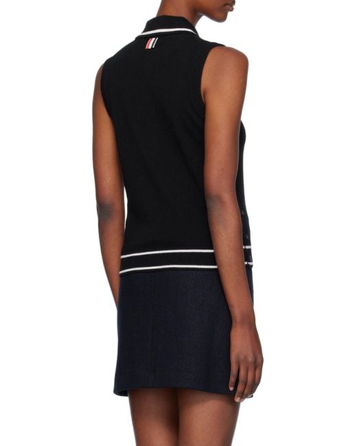 Thom Browne Black Hector-Embroidered Knitted Polo Top