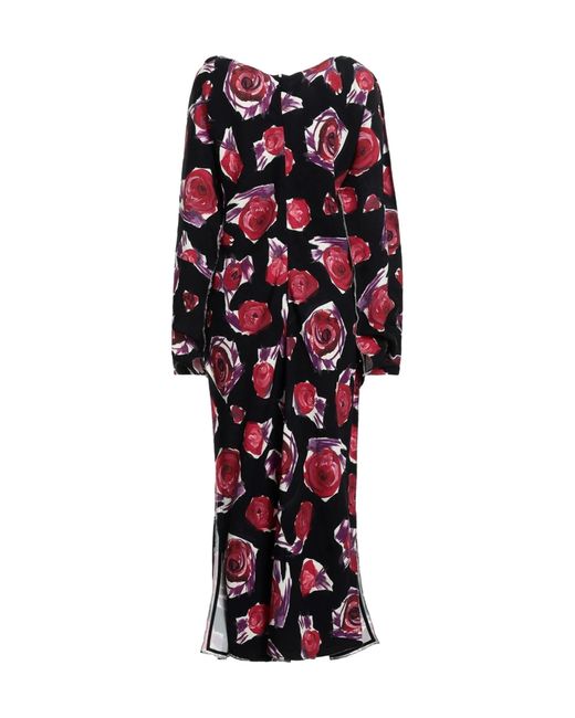 Marni Red Floral Long-Sleeve Dress