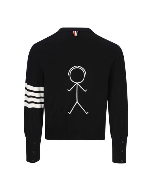 Thom Browne Black Bar Stripe V-Neck Cardigan for men