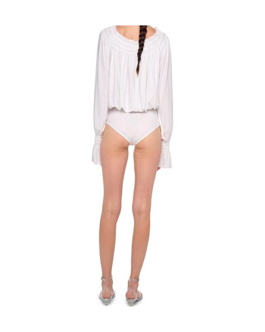 Norma Kamali White Long Sleeve Peasant Bodysuit
