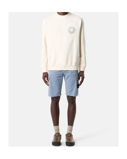 Stone Island White Logo Printed Crewneck Sweatshirt for men