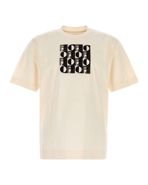 Fendi White Logo Detailed Crewneck T-Shirt for men