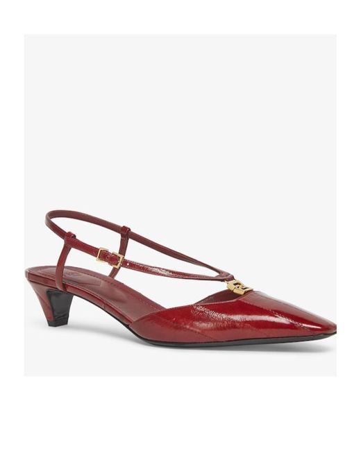 Fendi Red Eel Leather Low-Heeled Slingbacks