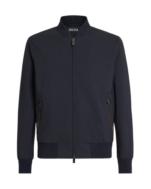 Zegna Blue Zipped Elasticated Hem Bomber Jacket for men