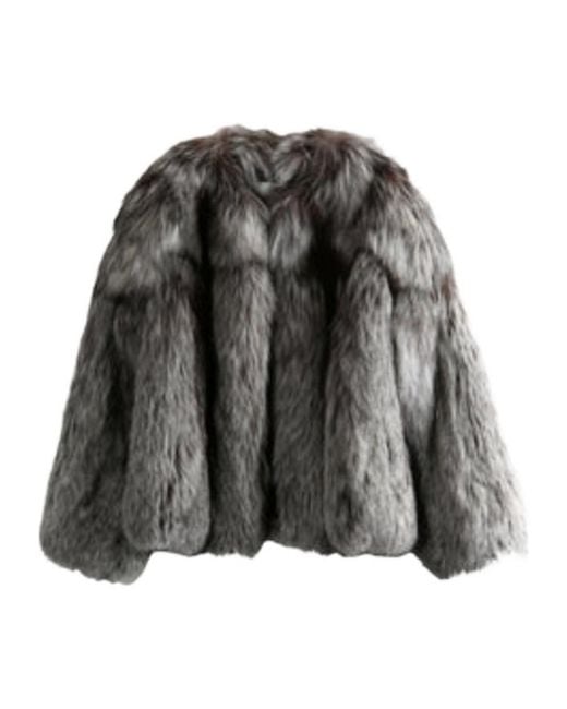Yves Salomon Gray Long-Sleeved Fur Jacket