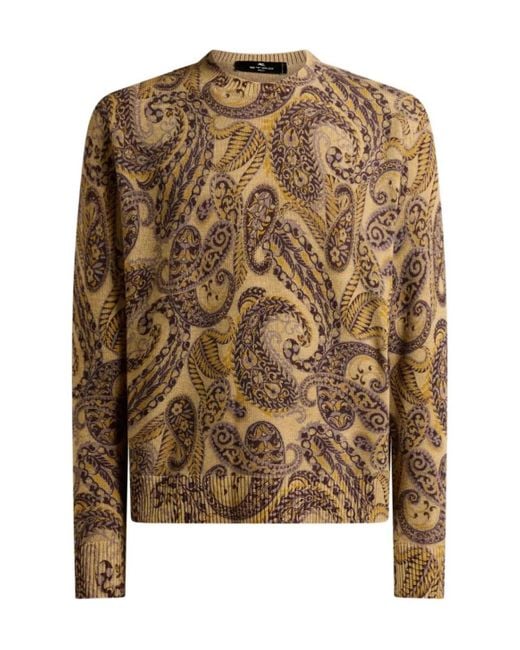 Etro Brown Paisley-Print Wool Sweater for men
