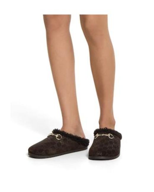 Gucci Brown Monogrammed Slip-On Sandals