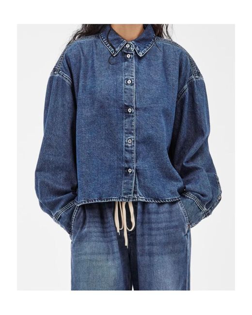 7 For All Mankind Blue Nina Long-Sleeve Denim Shirt