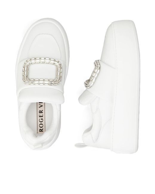 Roger Vivier White Viv' Up Embellished Buckle Sneakers