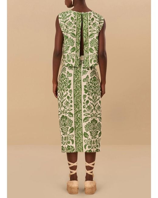Farm Rio Green Delicate Tapestry-Print Skirt